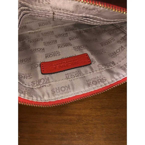 Michael Kors Fulton large Flat phone case wallet wristlet leather red sangria - Picture 8 of 12